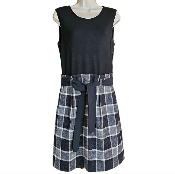 THEORY Loraine Virgin wool Angora Blend Sleeveless Plaid Skirt Dress - Picture 2 of 11